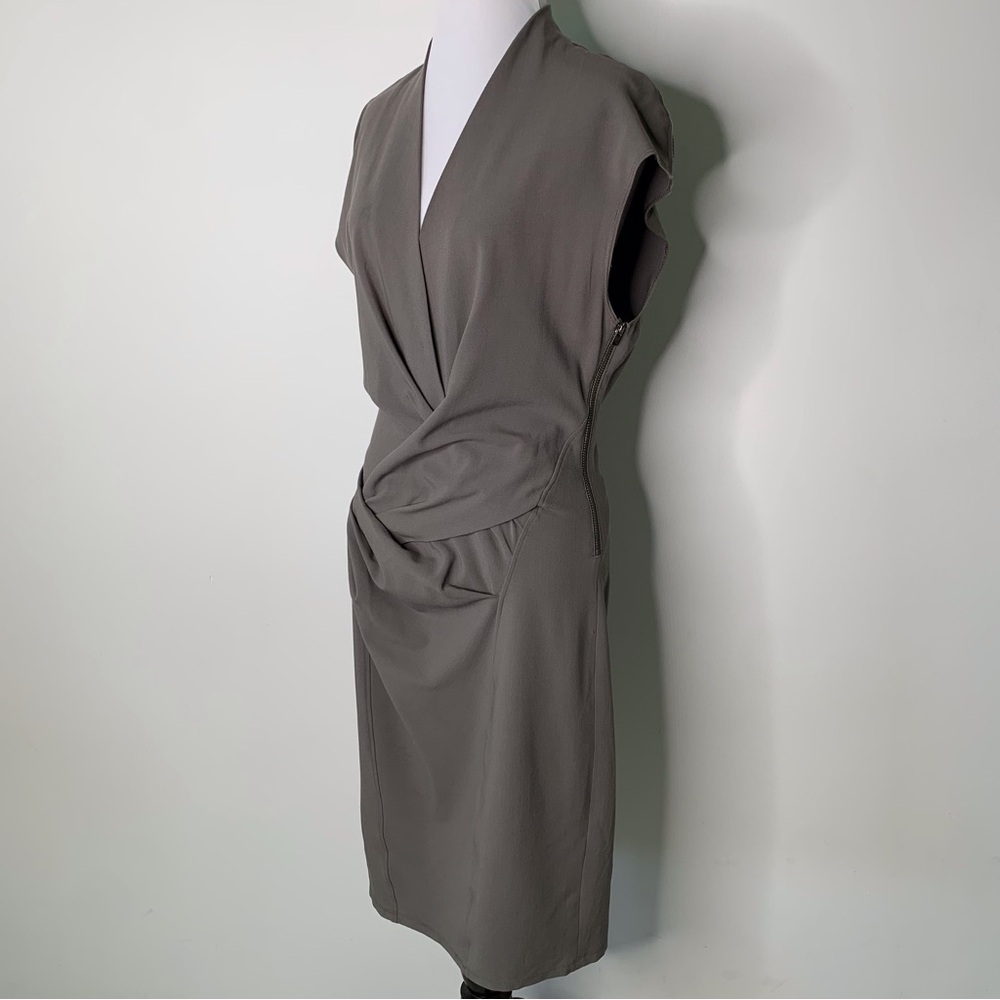 Helmut Lang Women's Grey V-Neck Wrap Sheath Wool Sleeveless Dress Size 10 - Picture 3 of 13